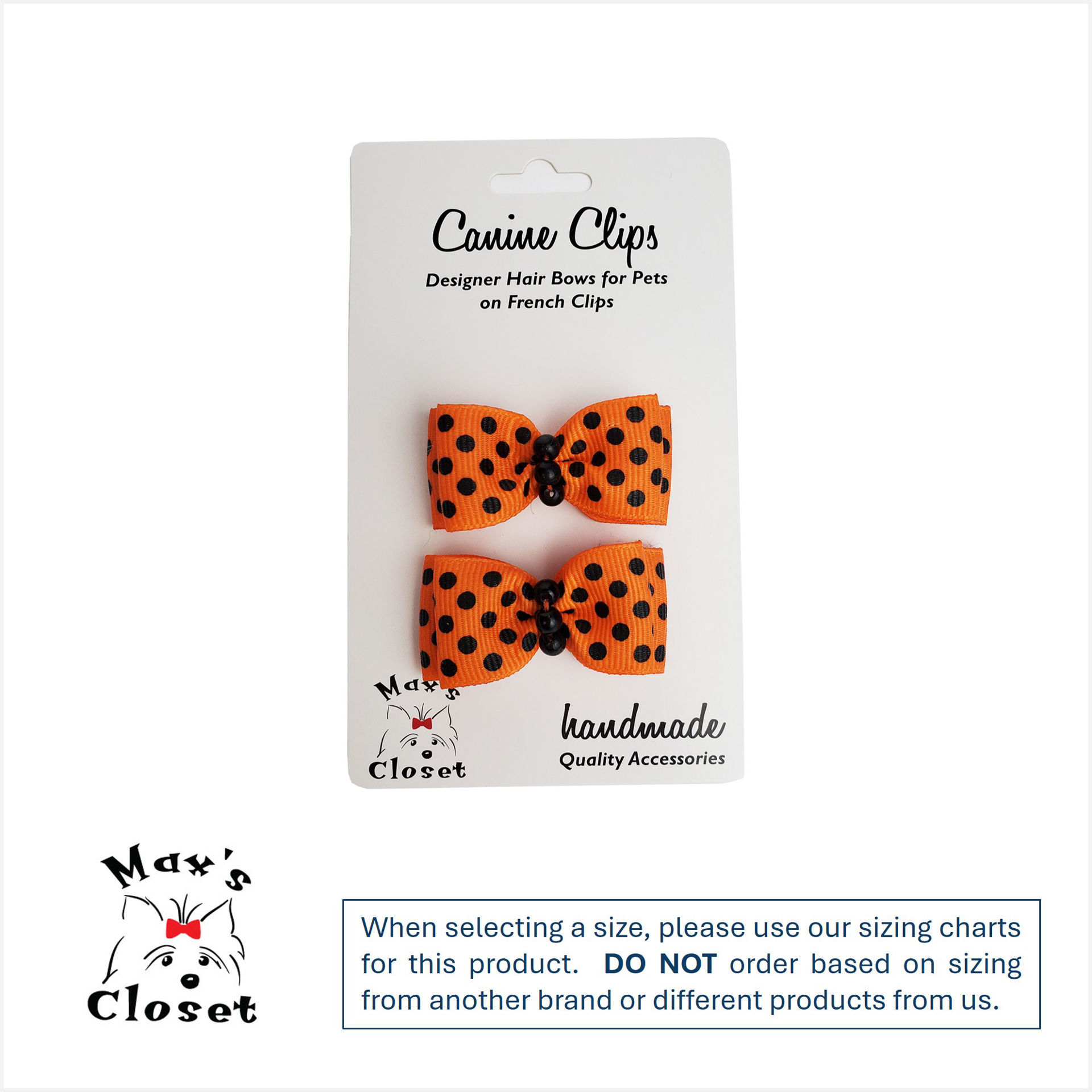 Picture of Hair Bows - Sm Orange/Black Dots