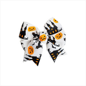 Picture of Hair Bow - Lg White/Pumpkin/Black Cat
